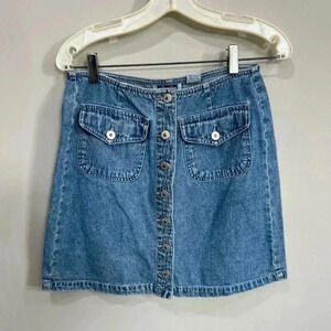Vintage 90s Xhileration denim button down mini skirt Sz 7